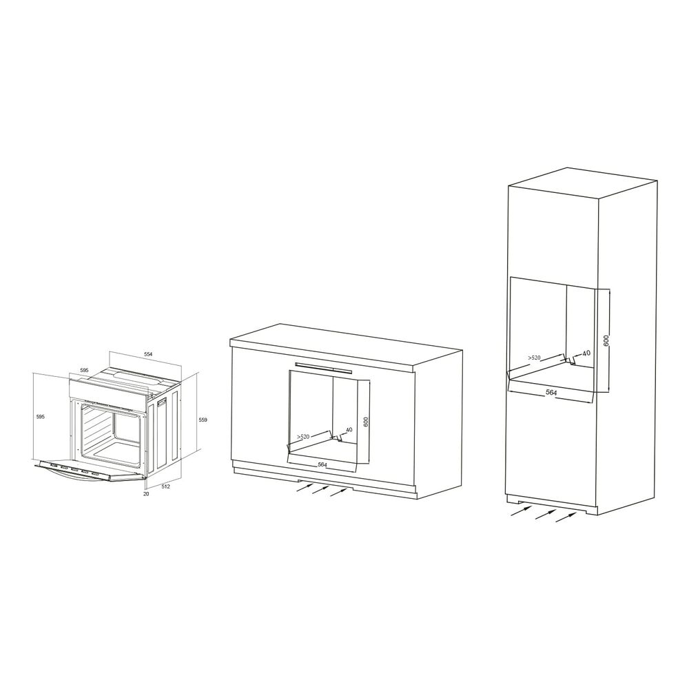 Horno El&eacute;ctrico Empotrable Grner Black Triple Vidrio 7f 60l image number 4.0