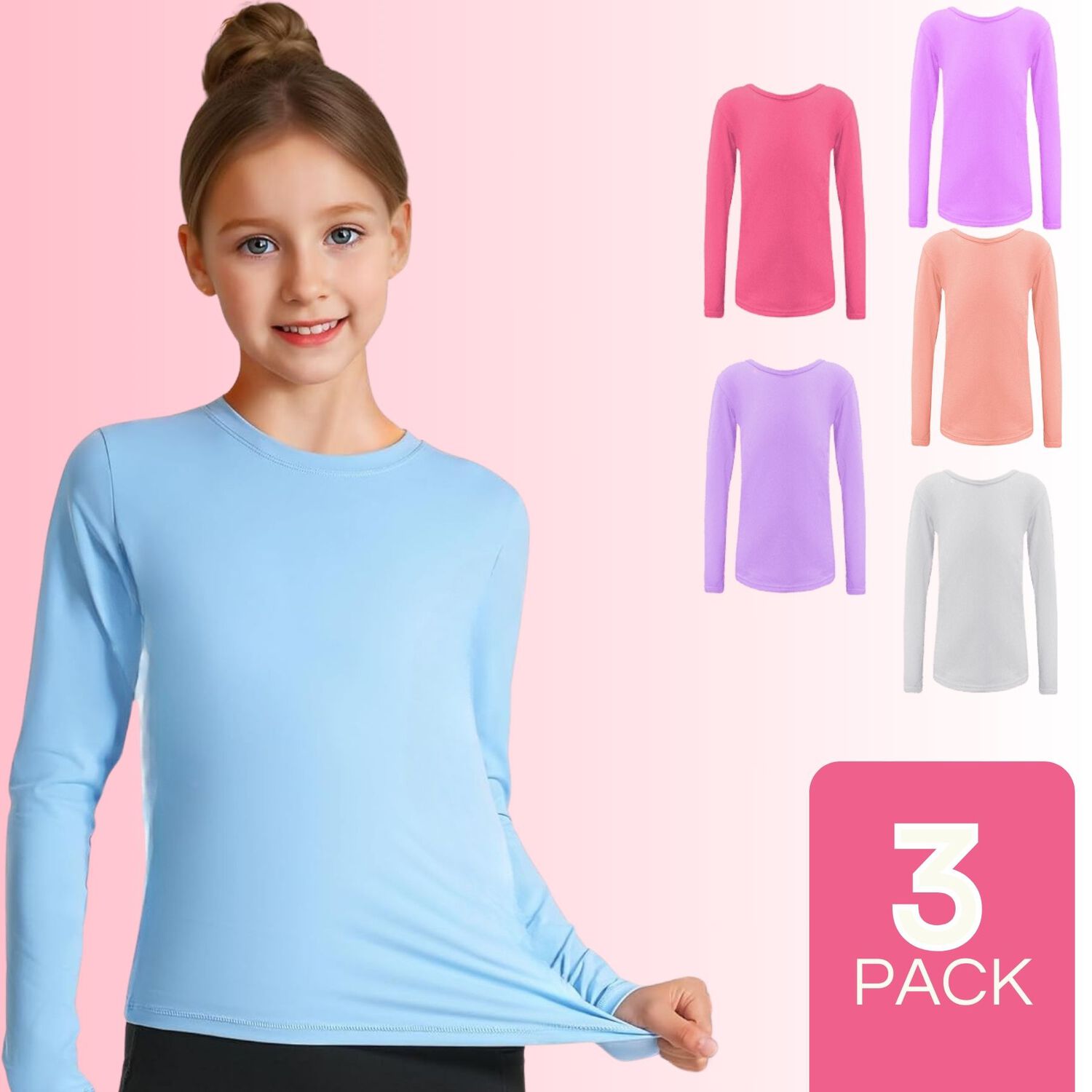 Pack 3 Camisetas Polar Primera Capa Ni&ntilde;a Cuello Redondo image number 0.0