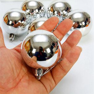 6 Esferas Navideñas Bambalina Adorno 8cm Plateado Decoracion