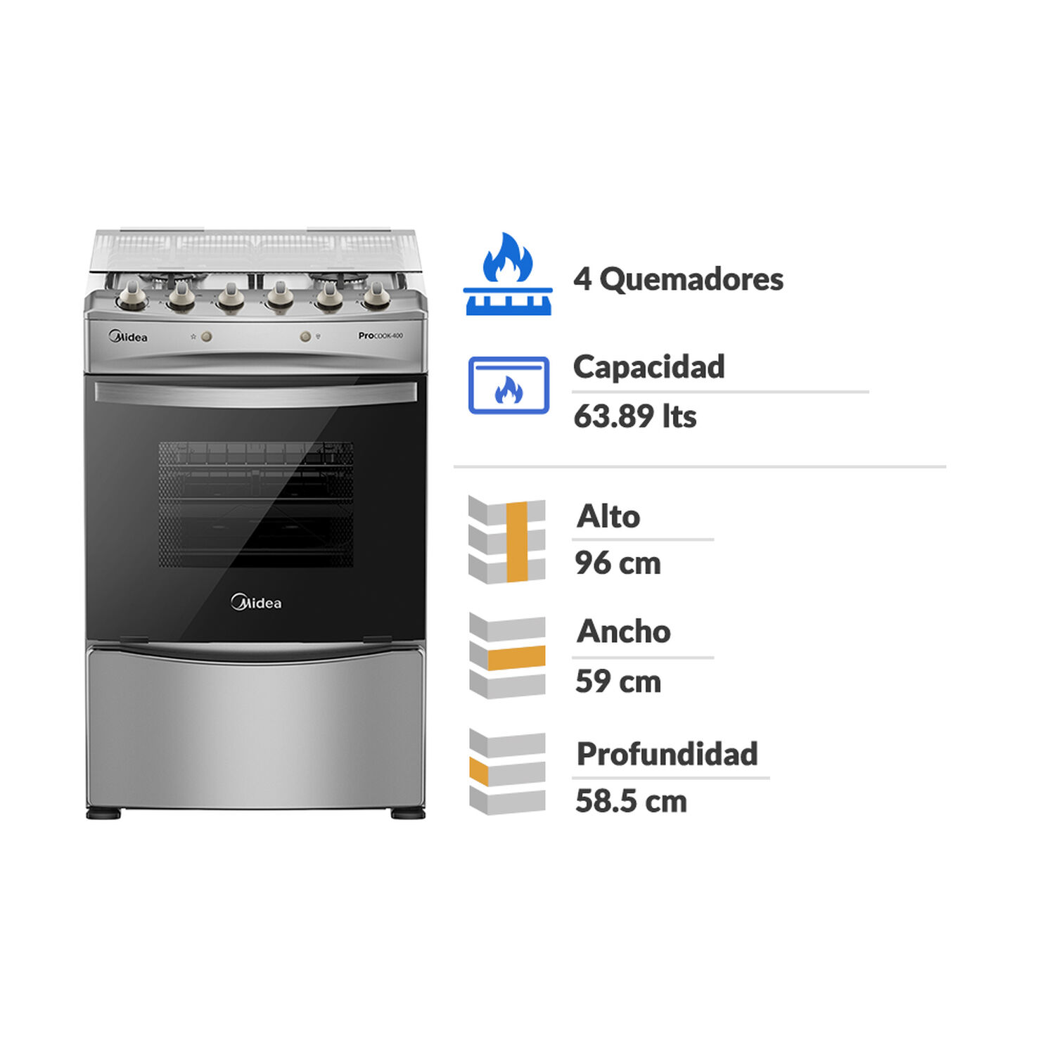Cocina A Gas Midea MCG-4QPI24NS / 4 Quemadores image number 1.0