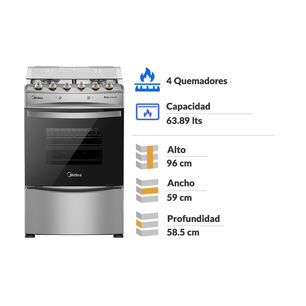 Cocina A Gas Midea MCG-4QPI24NS / 4 Quemadores
