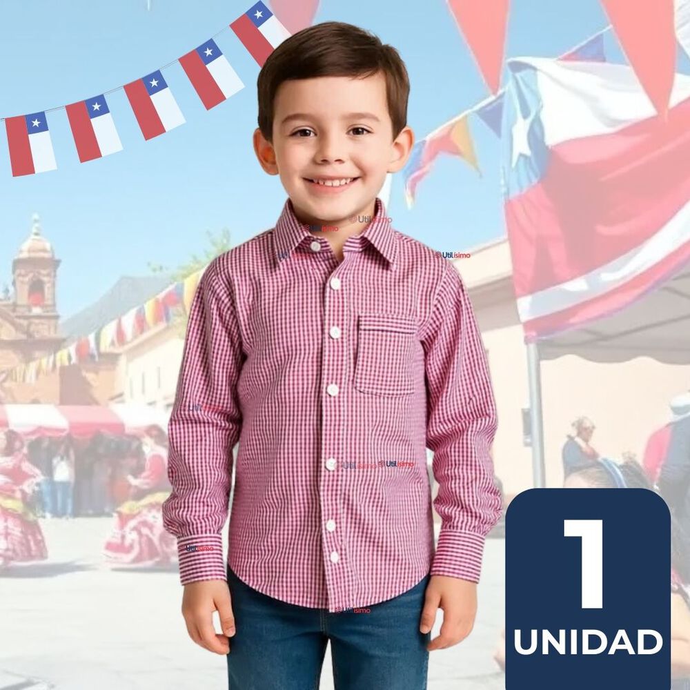 Camisa Huaso Cuadrillé Algodón Niño Juvenil Color Rojo image number 0.0