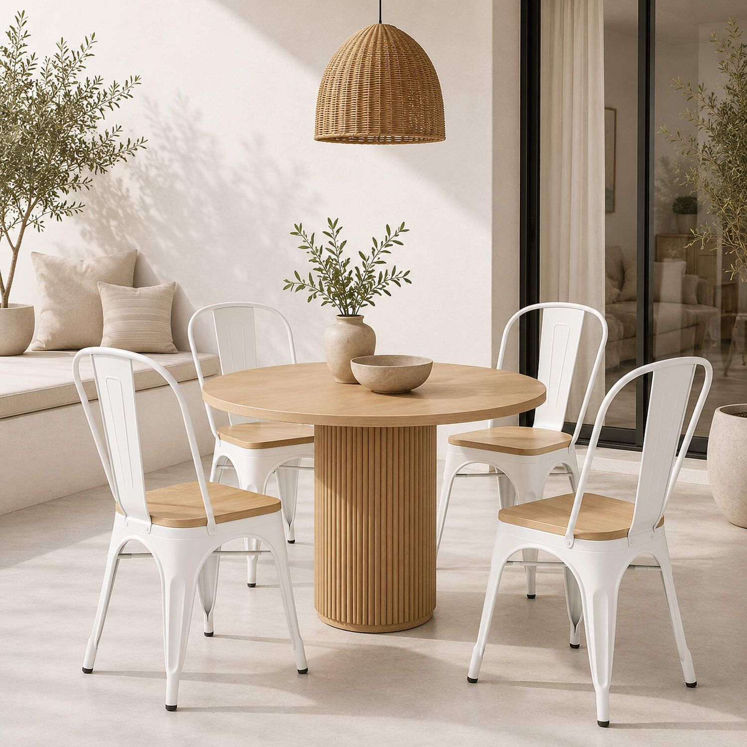 Pack De 4 Sillas Tolix Con Asiento De Madera Clara - Blanca image number 2.0