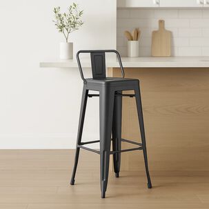 Taburete Tolix Acero Con Respaldo Para Bar O Terraza - Negro