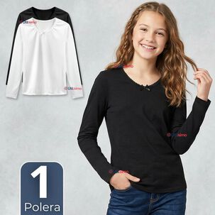 Camiseta Polera Algod&oacute;n Cuello Redondo Primera Capa Manga Larga Colores Surtidos Ni&ntilde;a