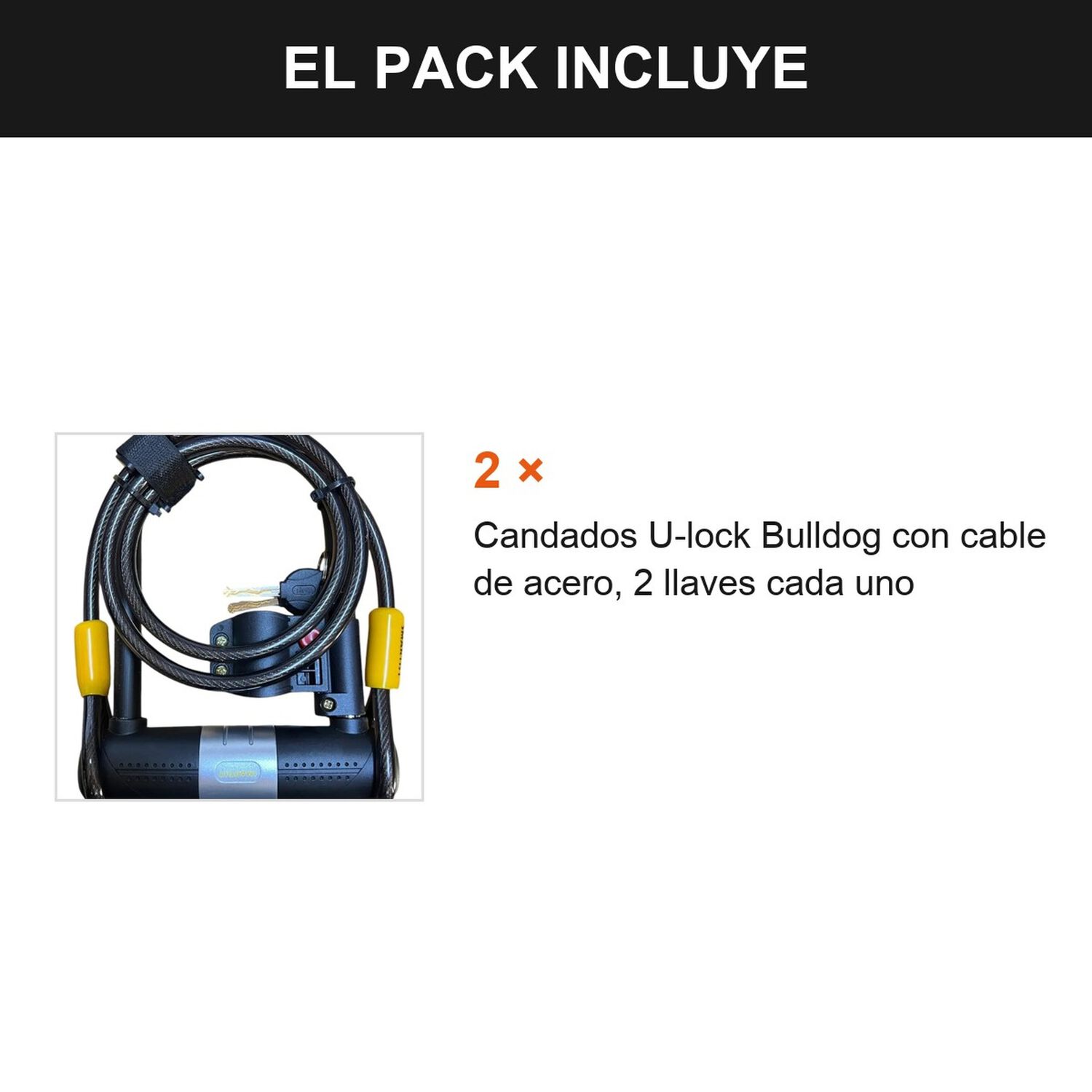 Pack 2 Candados U-lock Bulldog Con Cable Para Bicicleta Negro image number 1.0