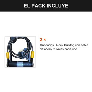 Pack 2 Candados U-lock Bulldog Con Cable Para Bicicleta Negro