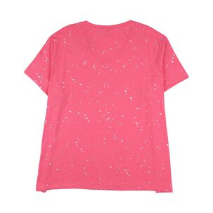 Polera Regular Aplicaci&oacute;n Folia Manga Corta Cuello V Mujer Sexy Large