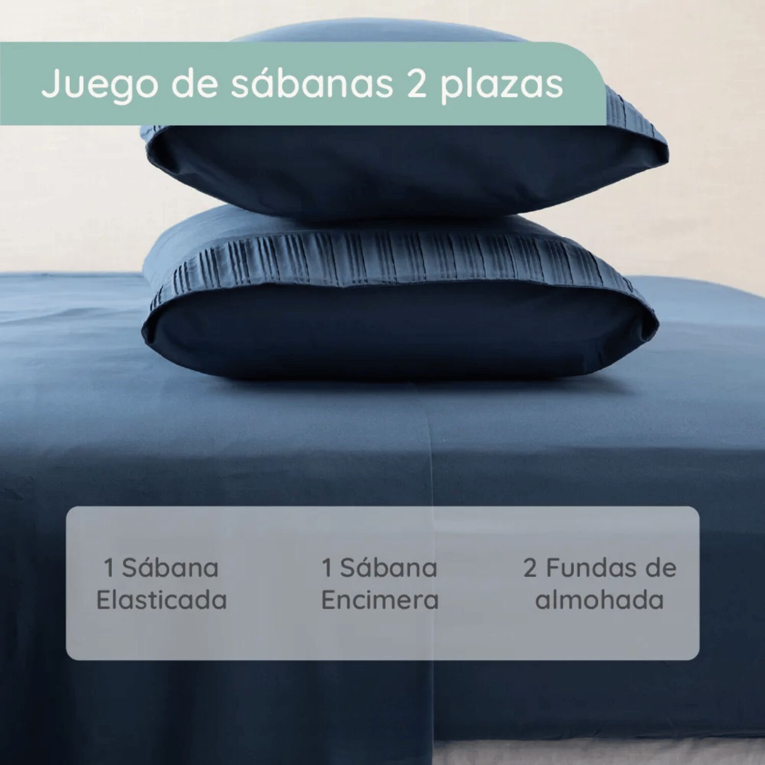 Sabanas 2 Plazas Microfibra 300 Hilos Azul Marino image number 3.0