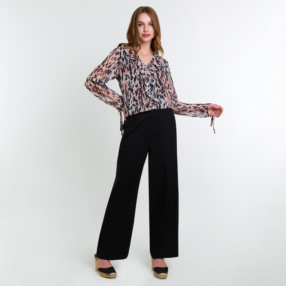 Blusa Pinteada Con Aplicación De Vuelo Manga Larga Cuello V Mujer Lesage image number 1.0