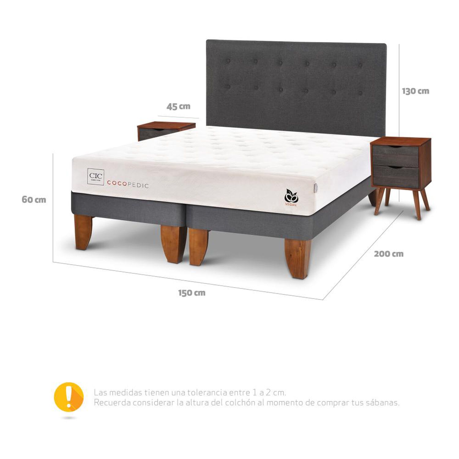 Cama Europea Cic Cocopedic / 2 Plazas / Base Dividida + Set De Maderas image number 4.0