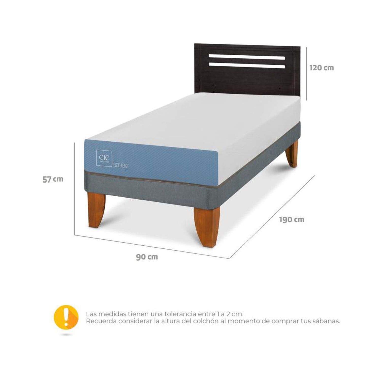 Cama Europea Cic Excellence / 1 Plaza / Base Normal + Respaldo image number 4.0