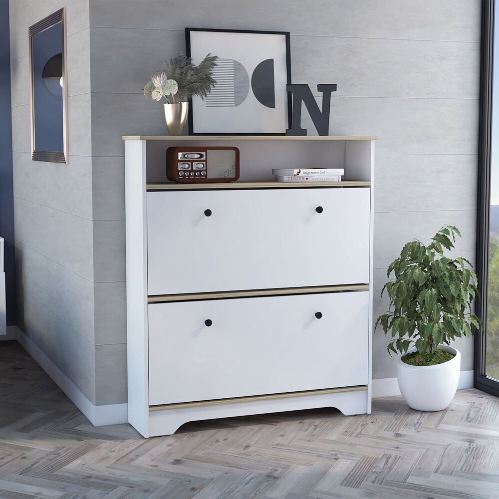 Comoda Zapatero 2 Puertas Fm-017b - Blanco Y Cafe Claro image number 7.0