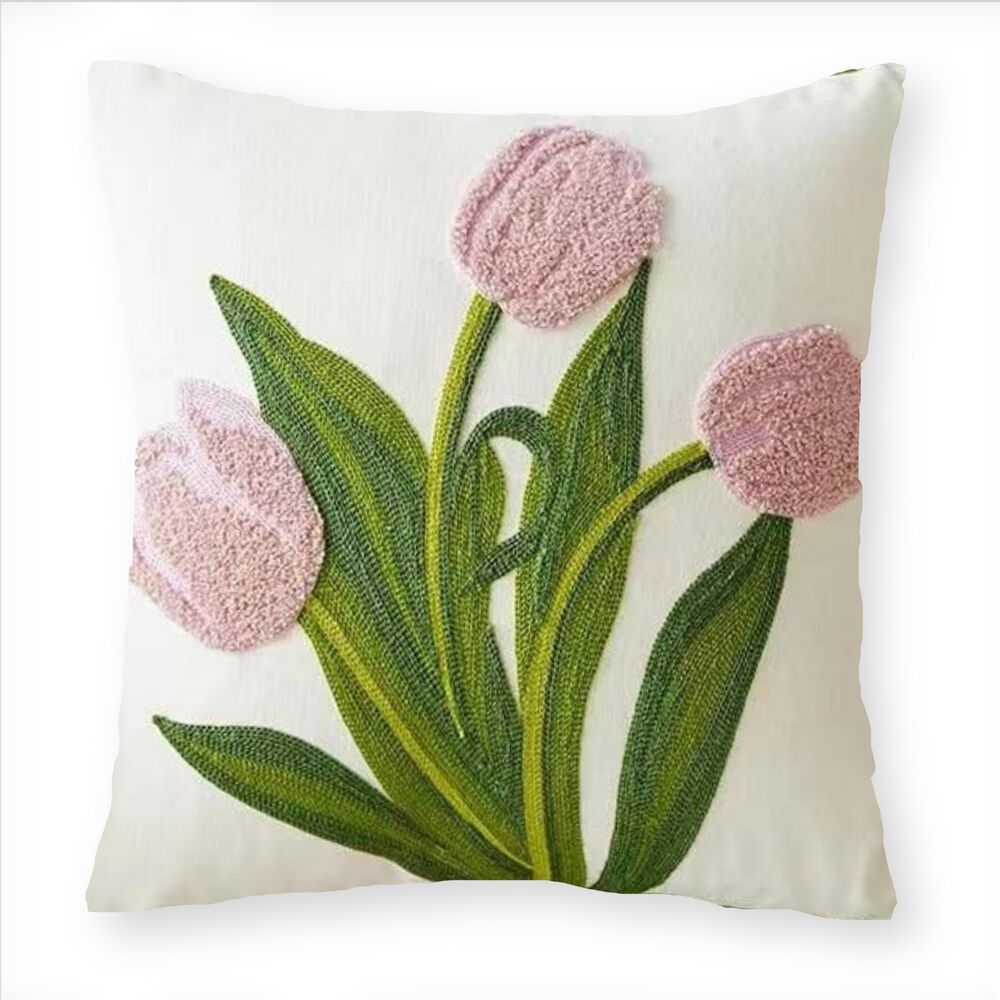 Funda Cojin Bordada 45x45 Cm Tulipan Rosado image number 0.0