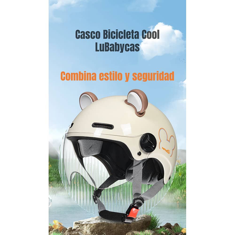 Casco Bicicleta Regulable Con Mica Para Ni&ntilde;os Crema image number 2.0
