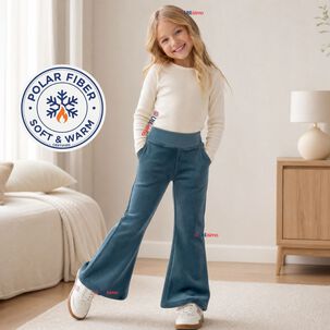 Calza Pantal&oacute;n Palazzo Polar Con Chiporro Ni&ntilde;a Elasticada T&eacute;rmica Verde Agua
