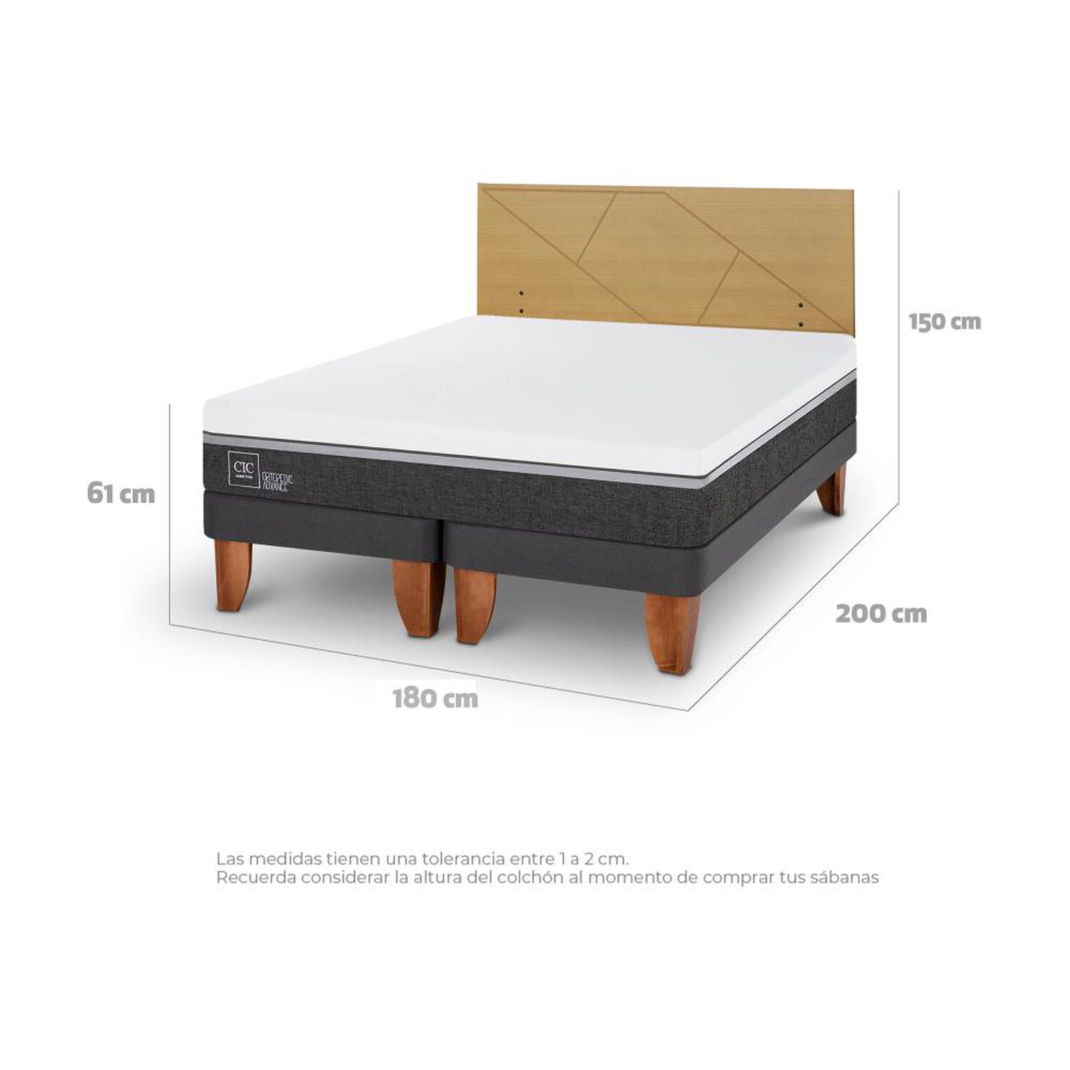 Cama Europea Cic Ortopedic Advance / King / Base Dividida + Respaldo image number 3.0