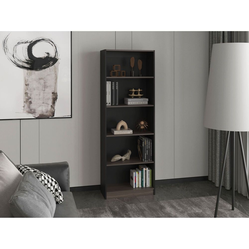 Estante Organizador De Libros Fm 180,6x62,8x29,9 Cm Negro Y Caf&eacute; image number 4.0