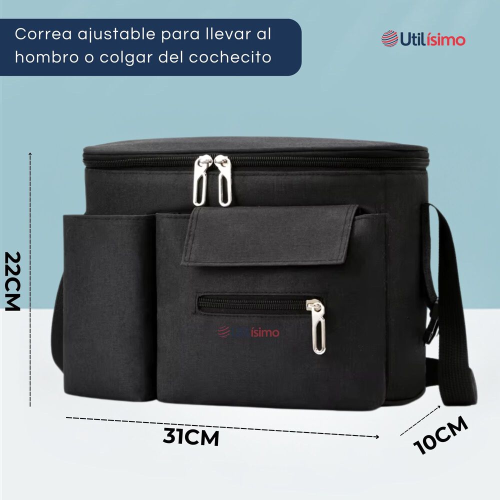 Bolso Maternal Mochila Para Coche Pañalera Bebé Black image number 3.0