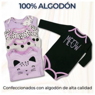Pack 5 Bodys Ni&ntilde;a Manga Larga Tedmimak 100% Algod&oacute;n Happy Cat