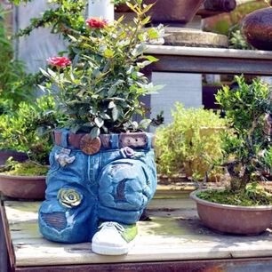 Maceta Decorativa Pantalones Jeans Flores Adorno Jard&iacute;n