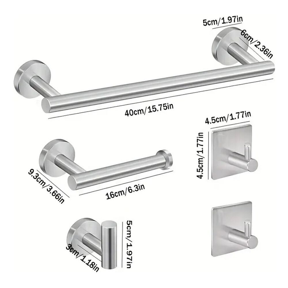 Set 5 Accesorios Baño Acero Inoxidable Montaje Pared image number 1.0