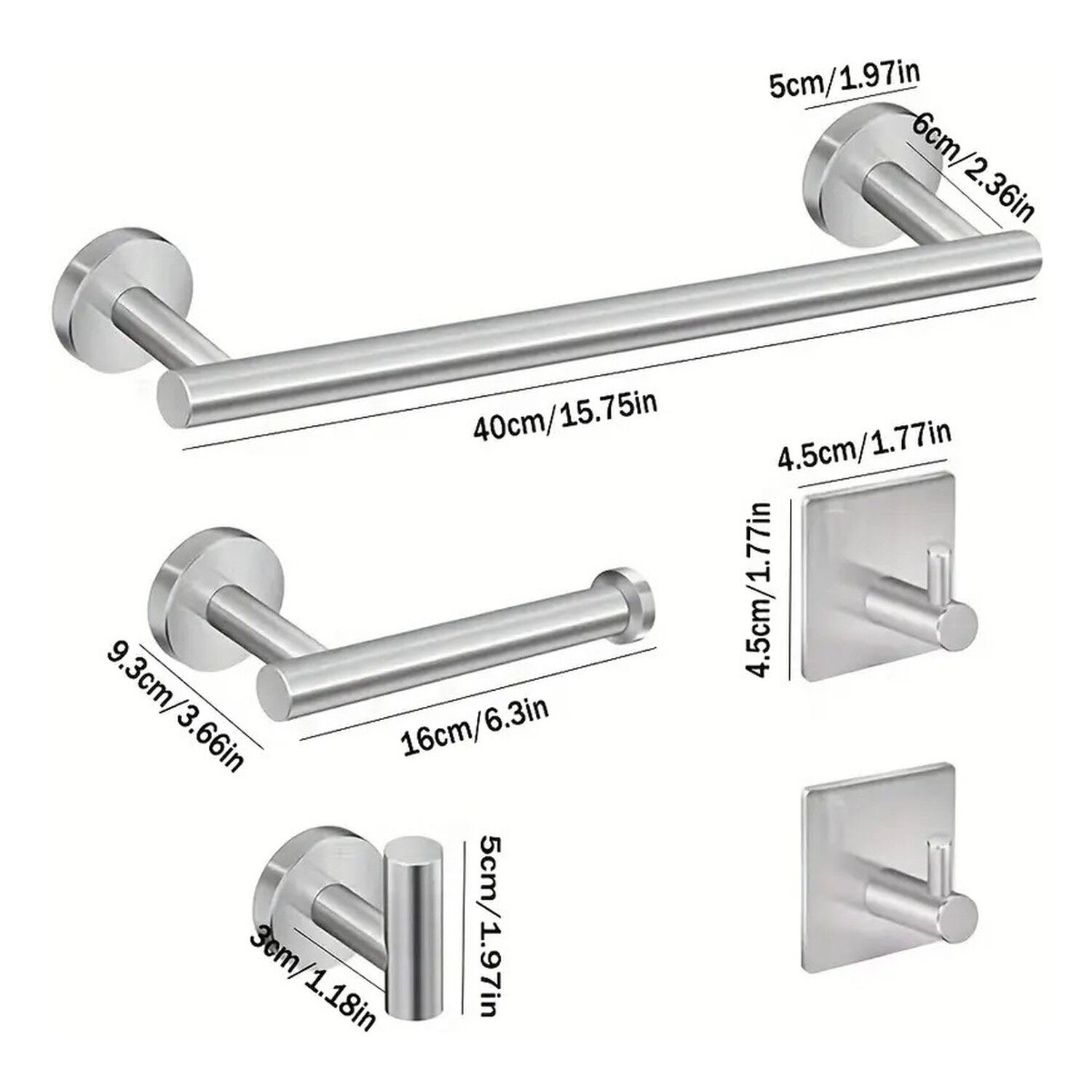 Set 5 Accesorios Ba&ntilde;o Acero Inoxidable Montaje Pared image number 1.0