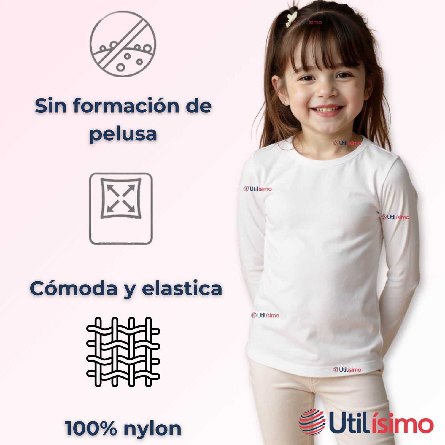 Camiseta De Panty El&aacute;stica Manga Larga Segunda Piel Ni&ntilde;a Nylon Blanco image number 6.0