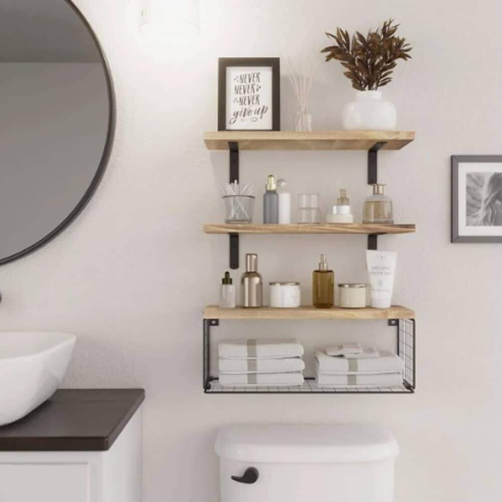 Repisas Flotantes De Madera X3 Con Reja 100% Pino image number 3.0