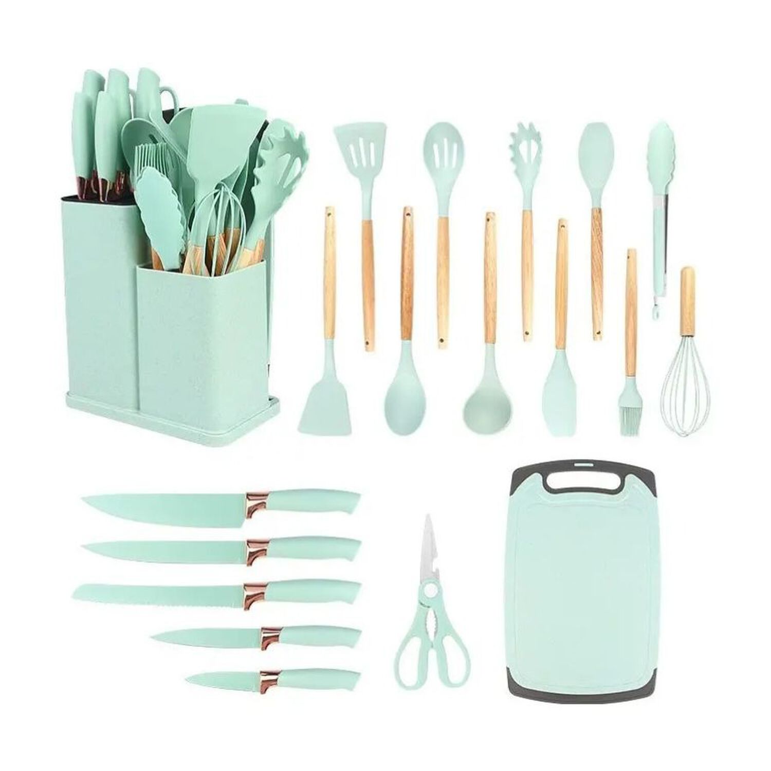 Set 19 Utensilios Juego De Cocina Silicona Antiadherentes Verde Claro image number 2.0