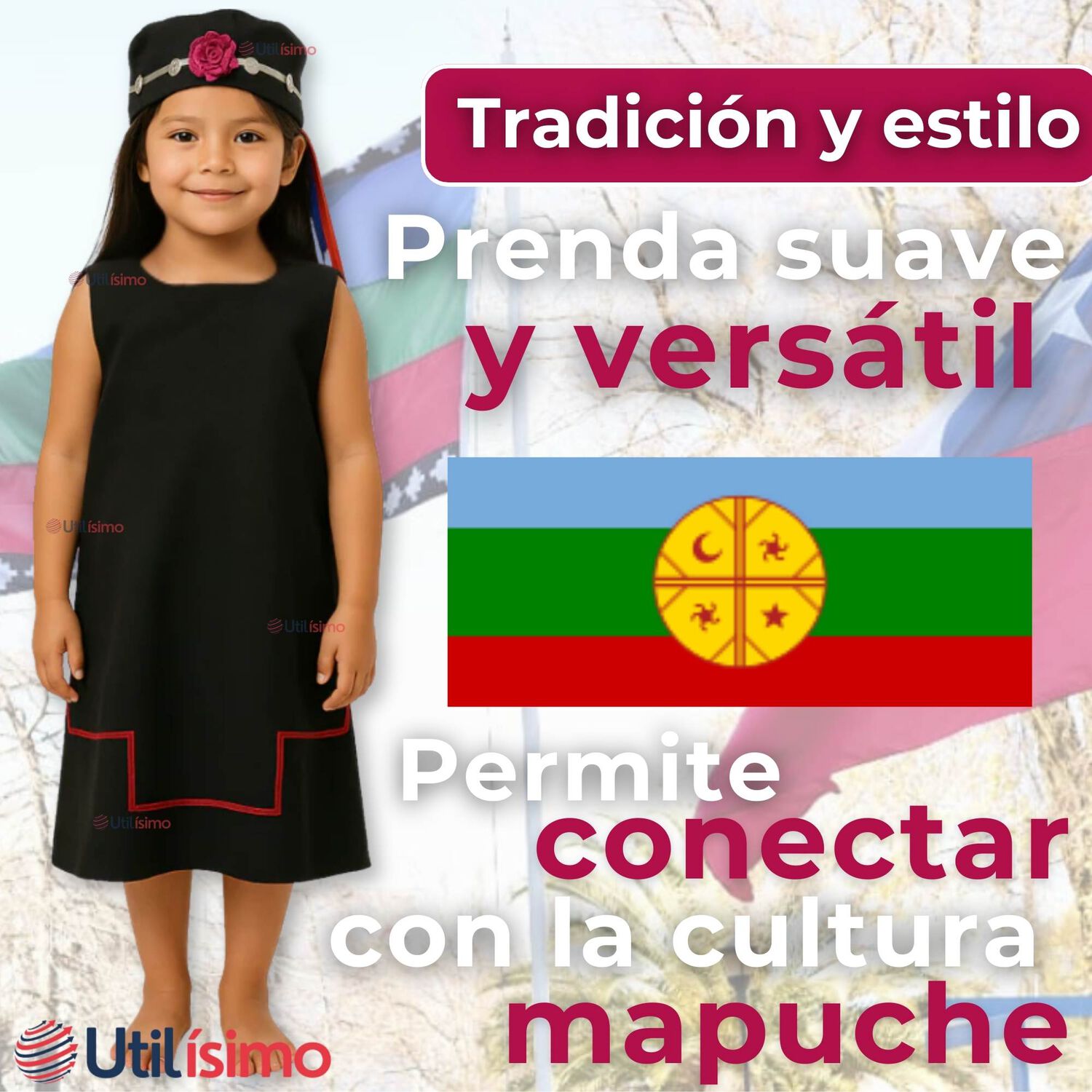 Traje Vestido Mapuche Ni&ntilde;a 4 A&ntilde;os Hasta Talla S Vestimenta T&iacute;pica image number 6.0