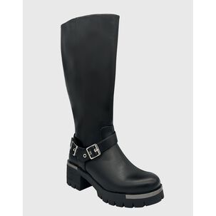 Bota Para Mujer, Negra Bajo La Rodilla Correa Con Hebilla