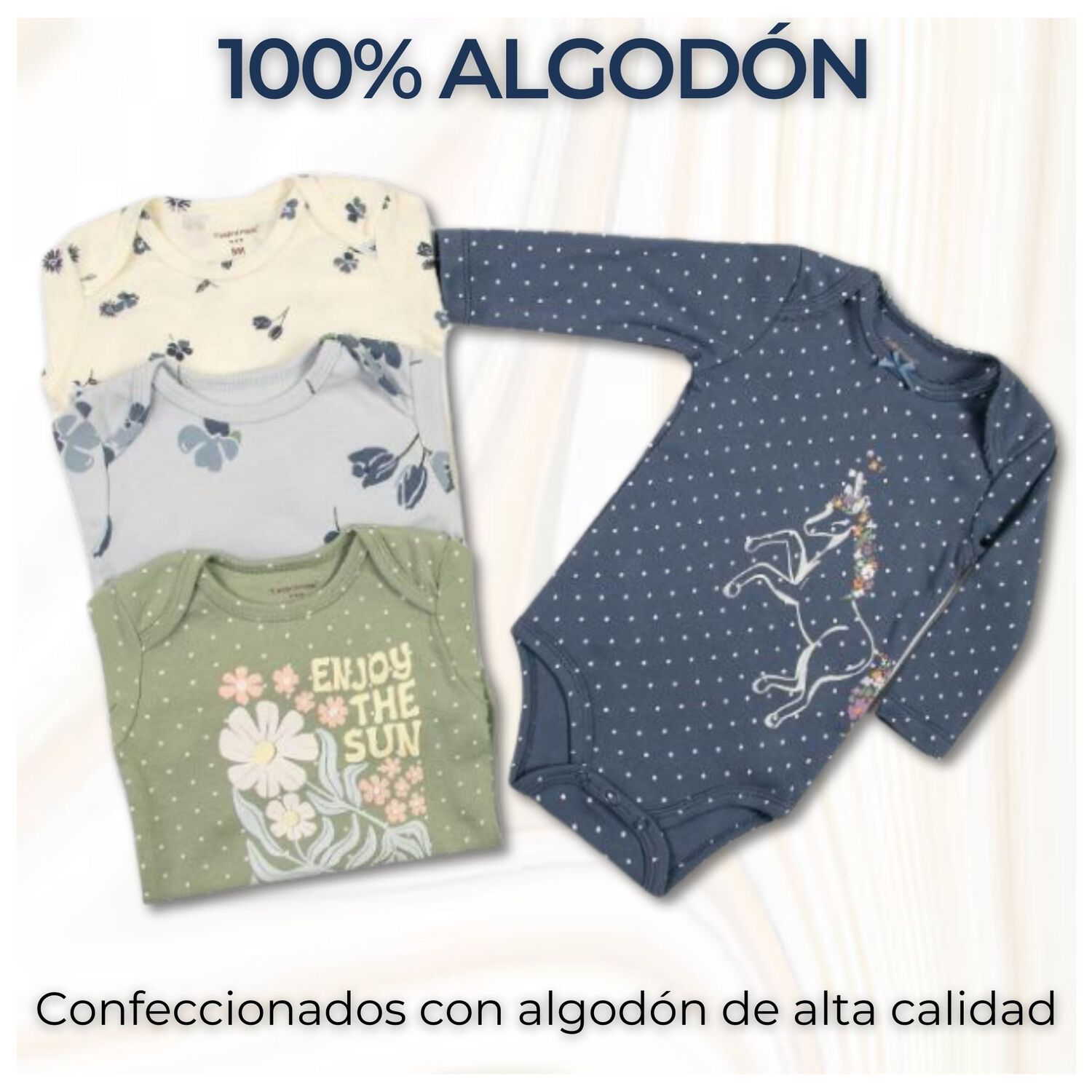 Pack 4 Bodys Ni&ntilde;a Manga Larga Tedmimak 100% Algod&oacute;n Royal Blue Unicorn image number 1.0