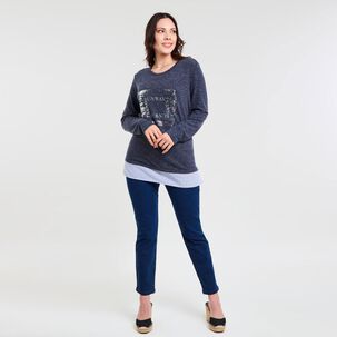 Sweater Melange Manga Larga Cuello Redondo Mujer Sexy Large
