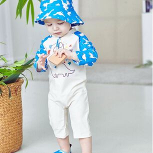 Traje De Ba&ntilde;o Enterito Manga Larga Ni&ntilde;o Jump Kids Blanco Dinosaurio