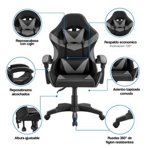 Silla Gamer Pro Tokio - Ergon&oacute;mica Y Reclinable En Color Gris Para M&aacute;ximo Confort