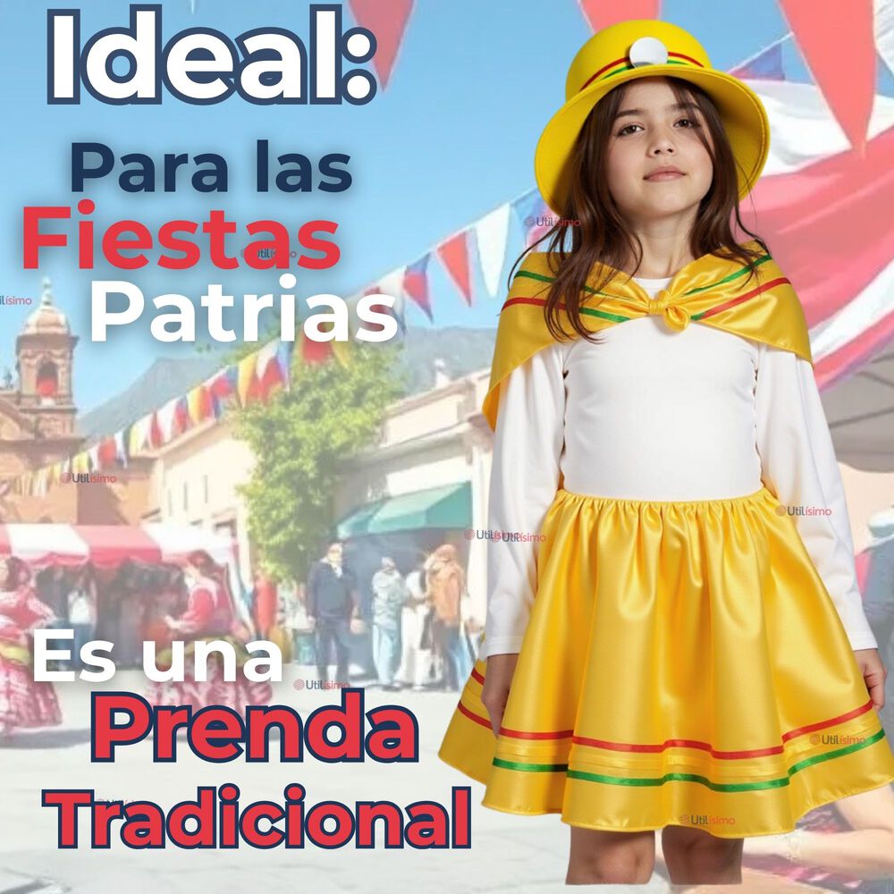 Pack 6 Traje Nortino Con Polera Fiestas Patrias Baile Nortino Amarillo image number 6.0