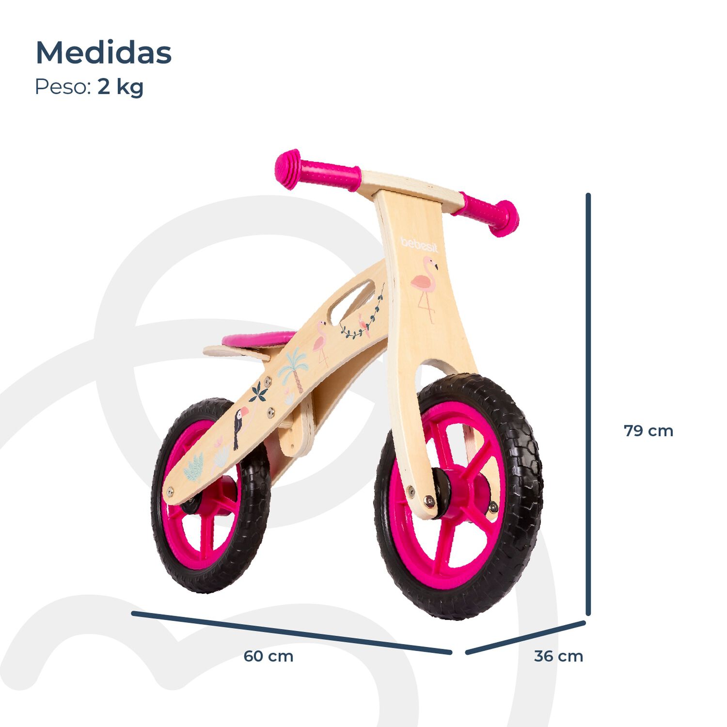 Bicicleta De Equilibrio Aprendizaje Madera Flamenco Rosa image number 9.0