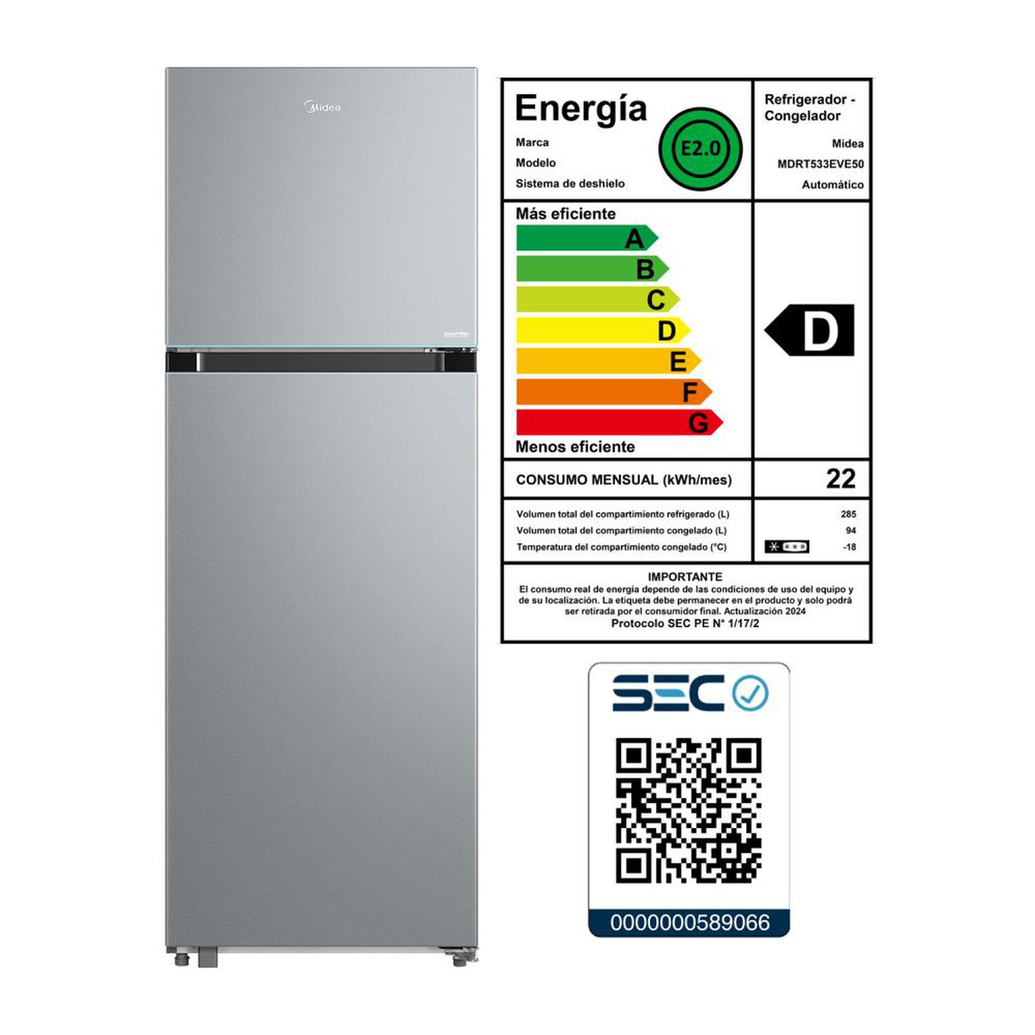 Refrigerador Top Freezer Midea Mdrt533eve50 / No Frost / 379 Litros / D image number 12.0