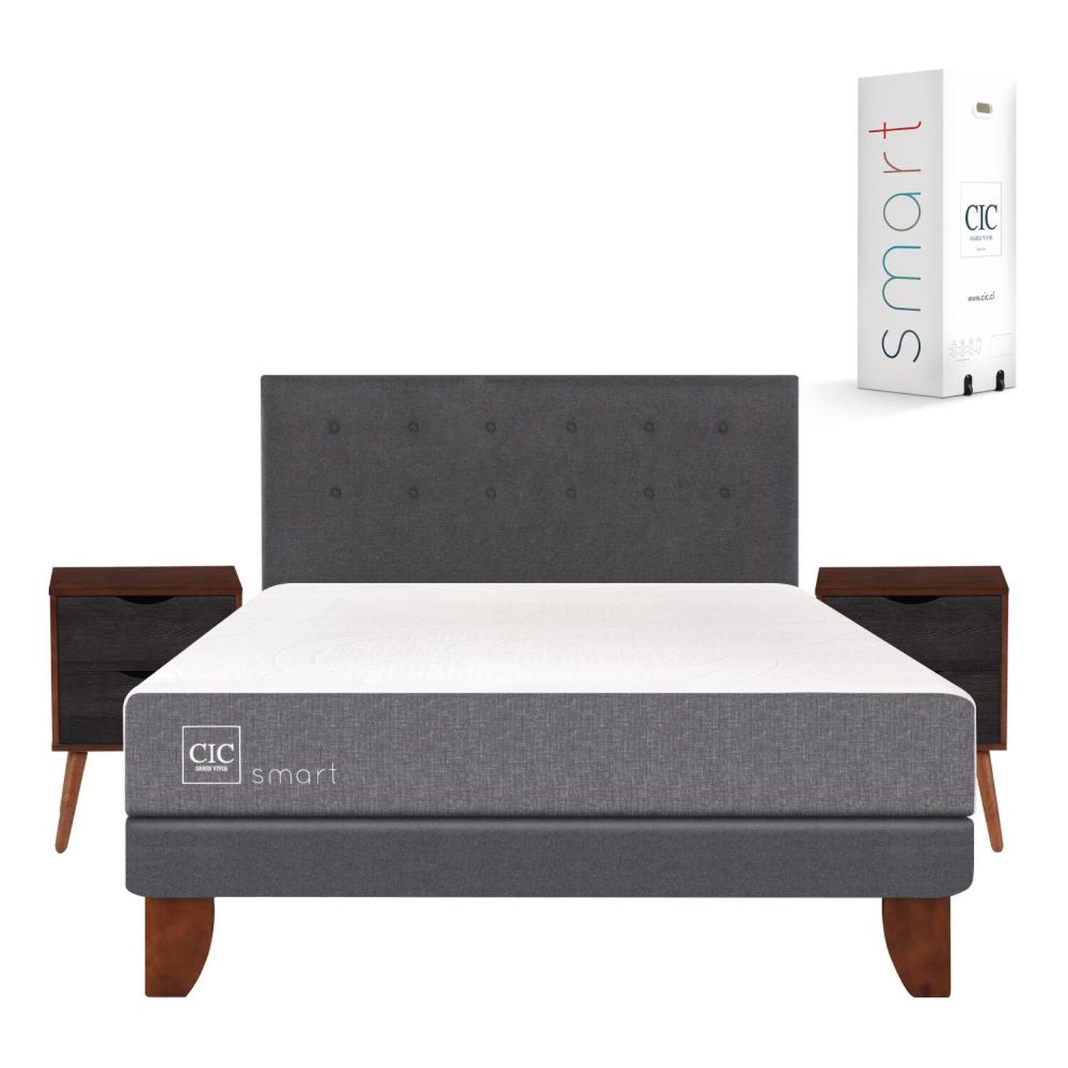 Cama Europea Cic Smart / 2 Plazas / Base Normal  + Set De Maderas image number 0.0