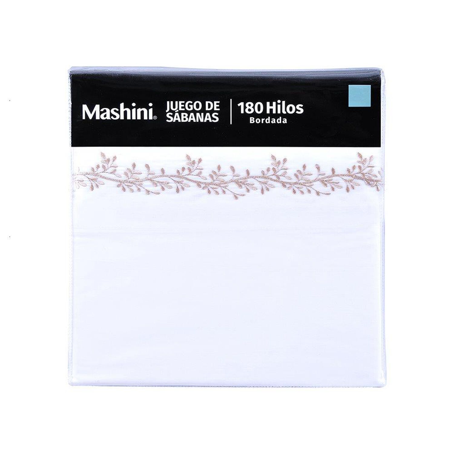 Sabana Bordada 180 Hilos Mashini 1.5 Plazas Ramas Beige image number 2.0