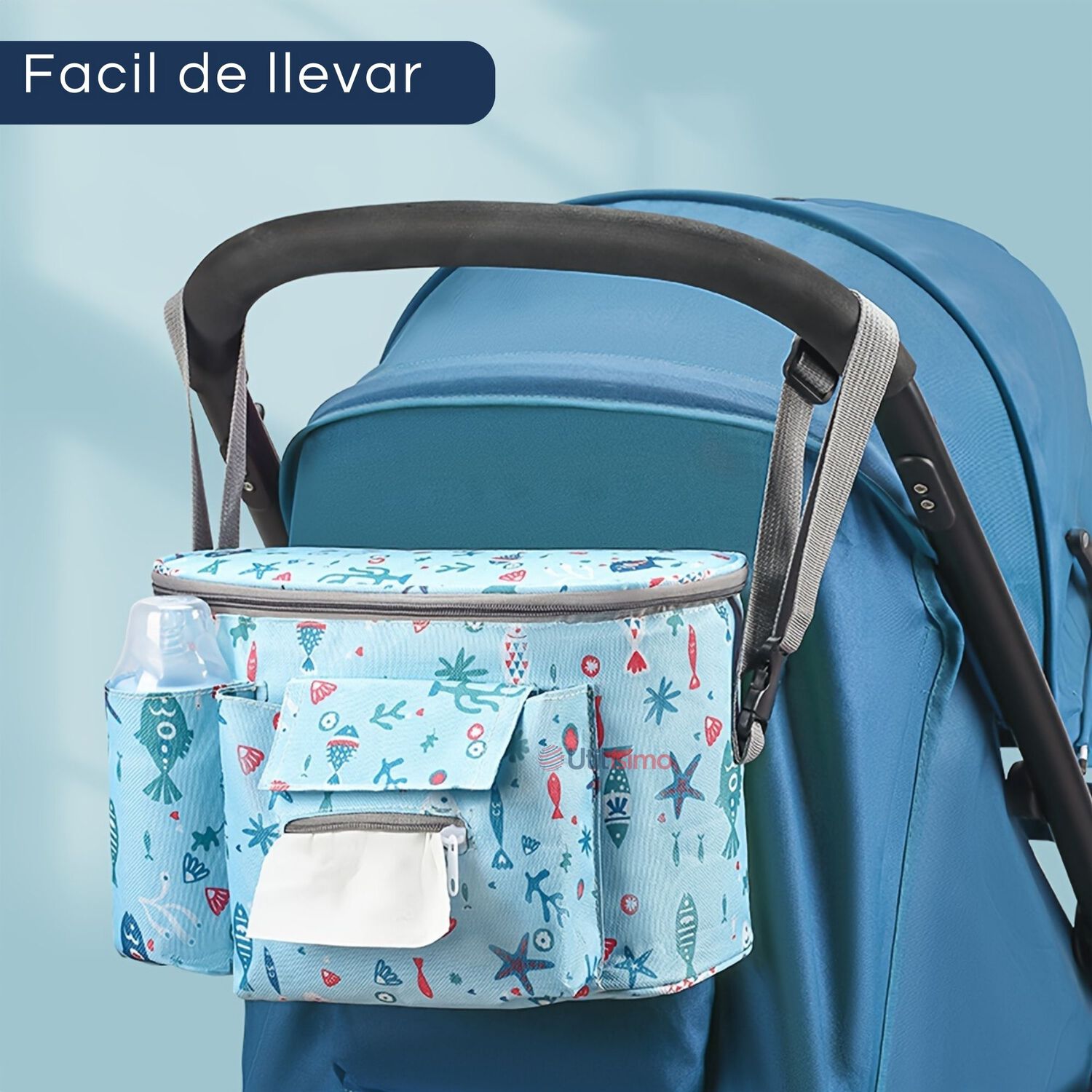 Bolso Maternal Mochila Para Coche Pa&ntilde;alera Beb&eacute; Azul Estrella image number 4.0