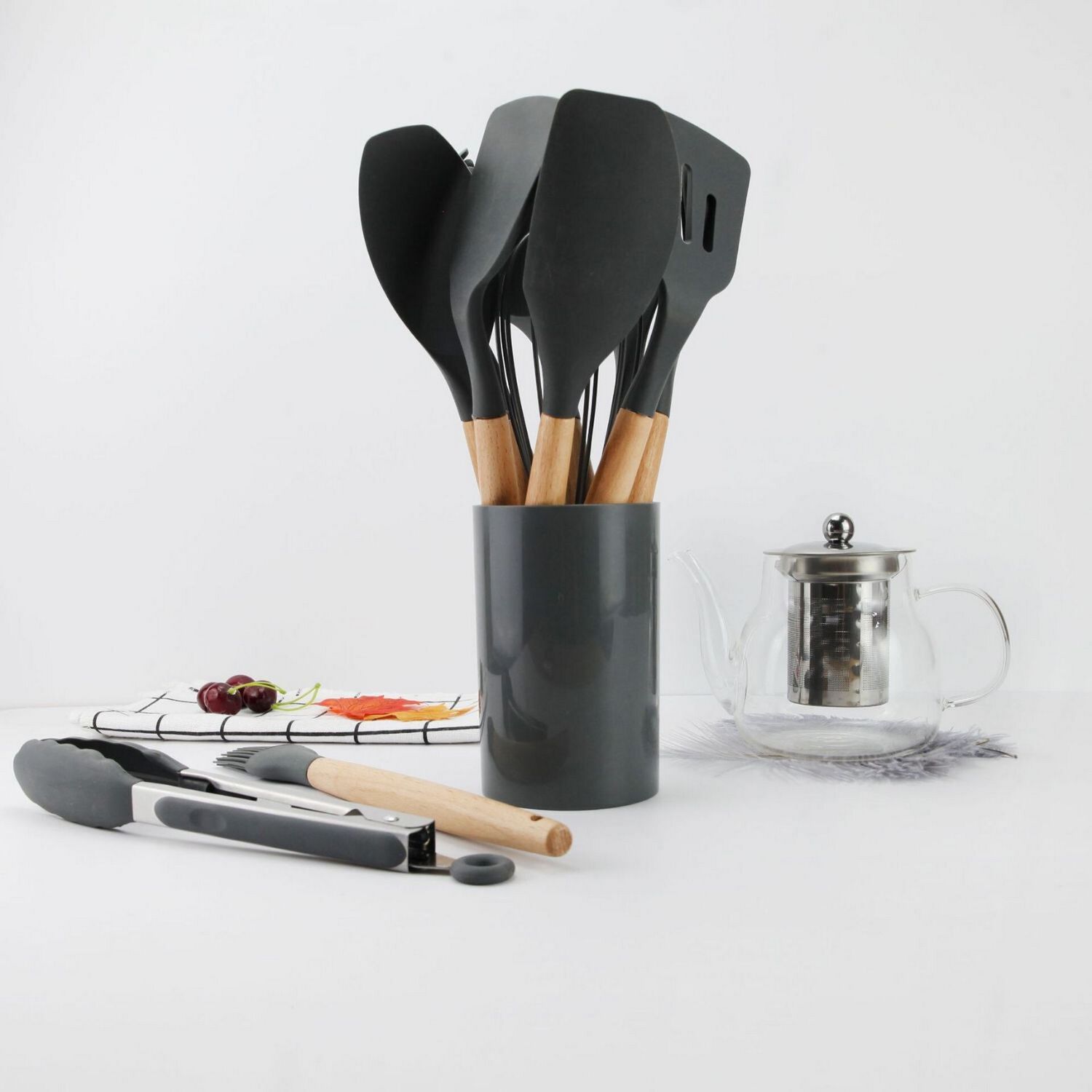 Set 11 Utensilios Cocina Antiadherentes Silicona Negro image number 1.0