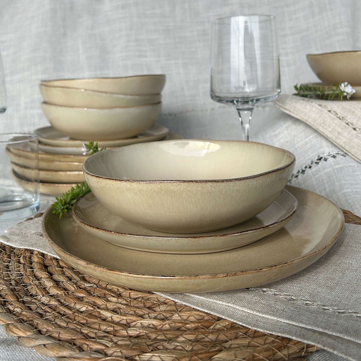 Set De 6 Plato Redondo Ceramica 26 Cm Beige Linea Ekos image number 1.0