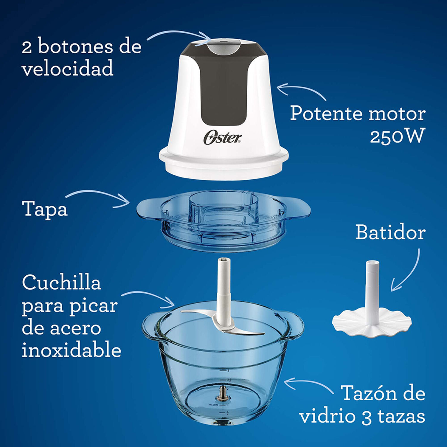 Mini Picadora Oster 3 Tazas Con Taz&oacute;n De Vidrio Fpstfp3340 image number 5.0