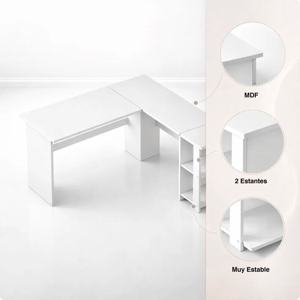 Escritorio Luma Corner En L Blanca Con Repisas image number 4.0