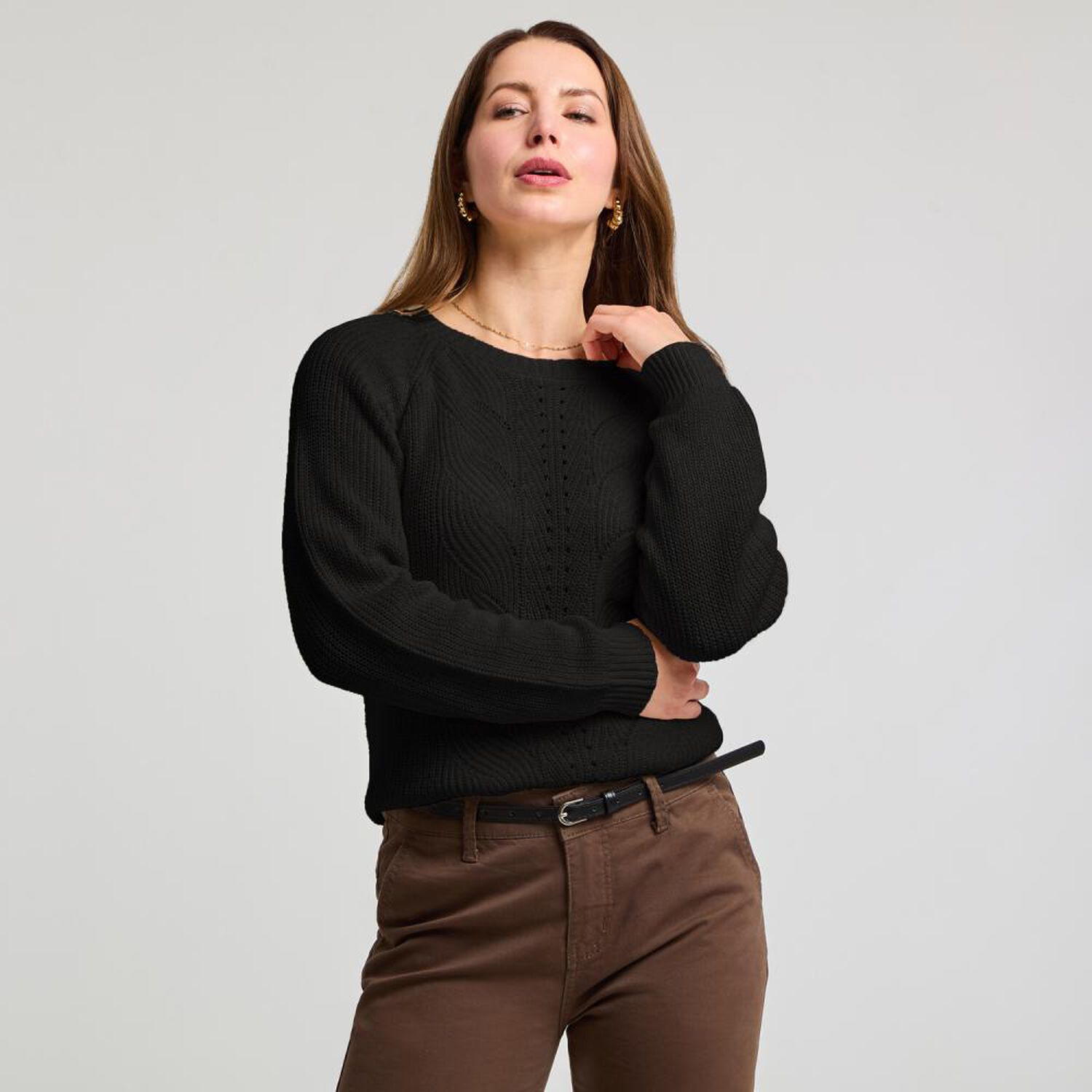 Sweater B&aacute;sico Trenzado Manga Larga Cuello Redondo Mujer Geeps image number 0.0