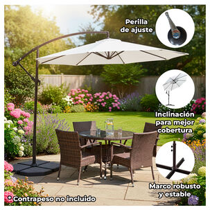 Quitasol Lateral 3m Con Brazo Sombrilla Exterior Ajustable