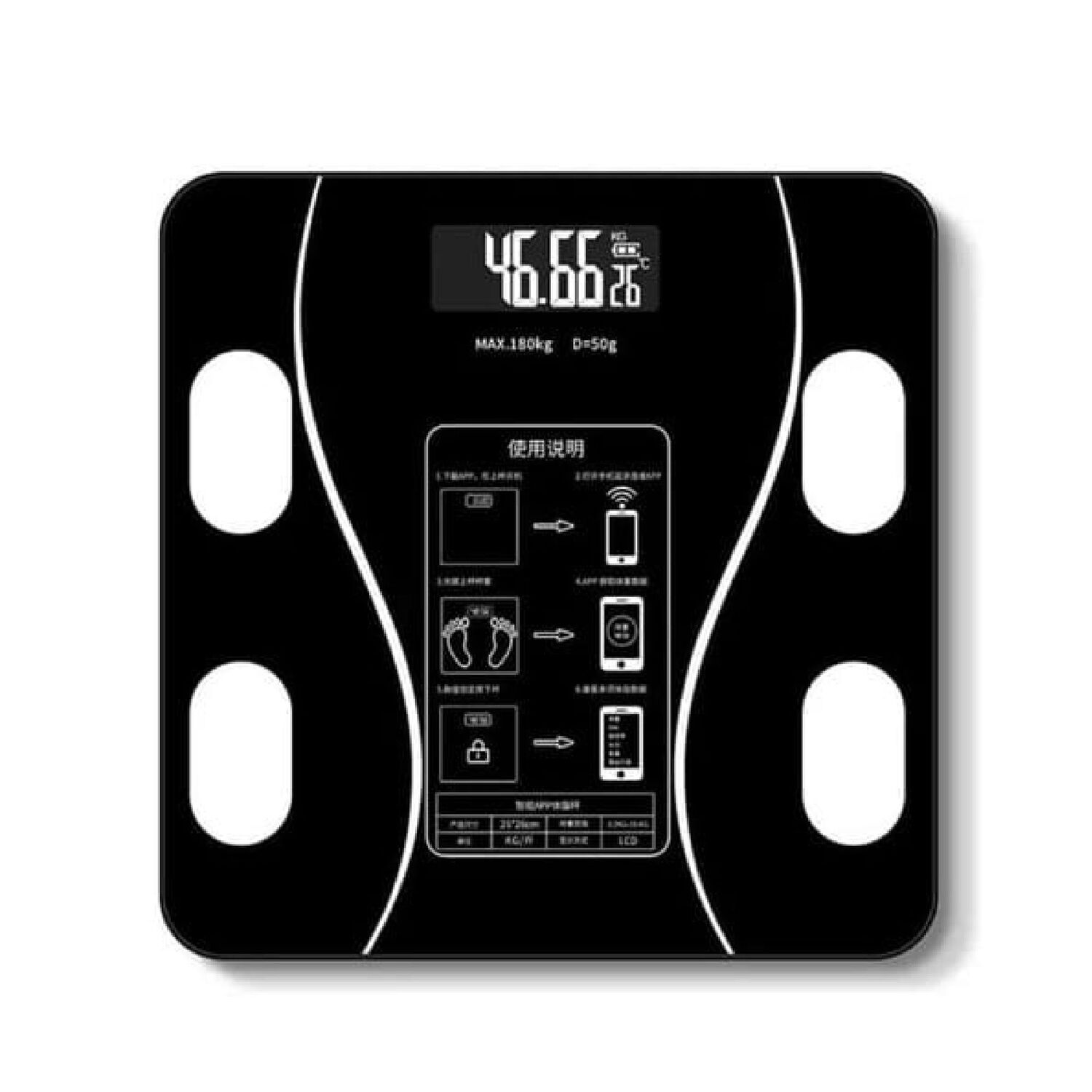 Balanza Pesa Digital De Ba&ntilde;o Inteligente Bluetooth Con App 180 Kg Color Negro. image number 0.0