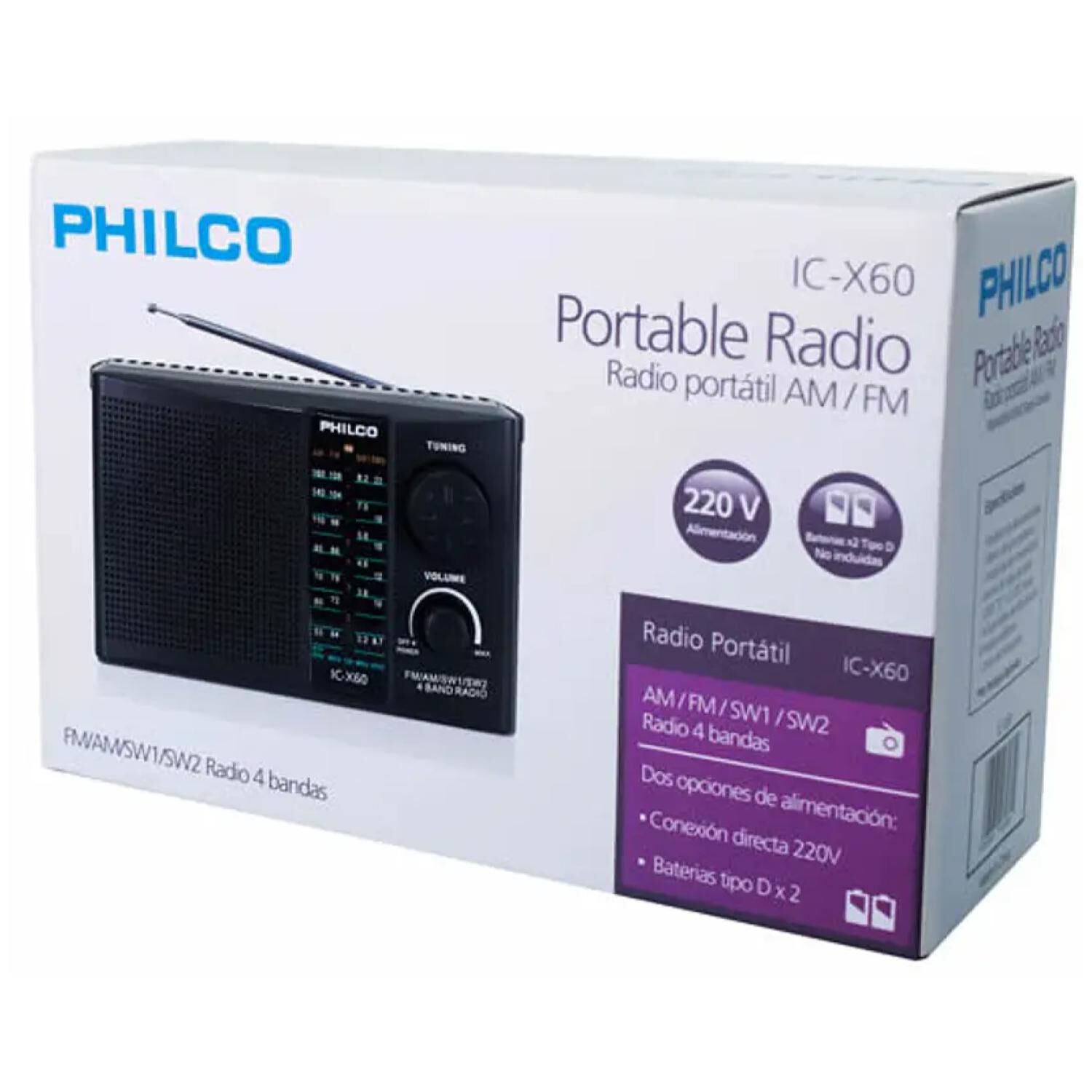 Radio Portatil Am Fm Sw1 4 Bandas Negro Cx60 image number 1.0